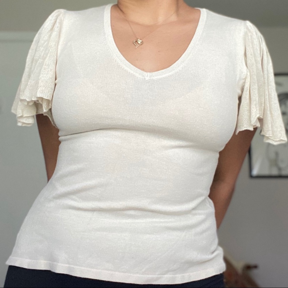 Butterfly sleeve silk blend top